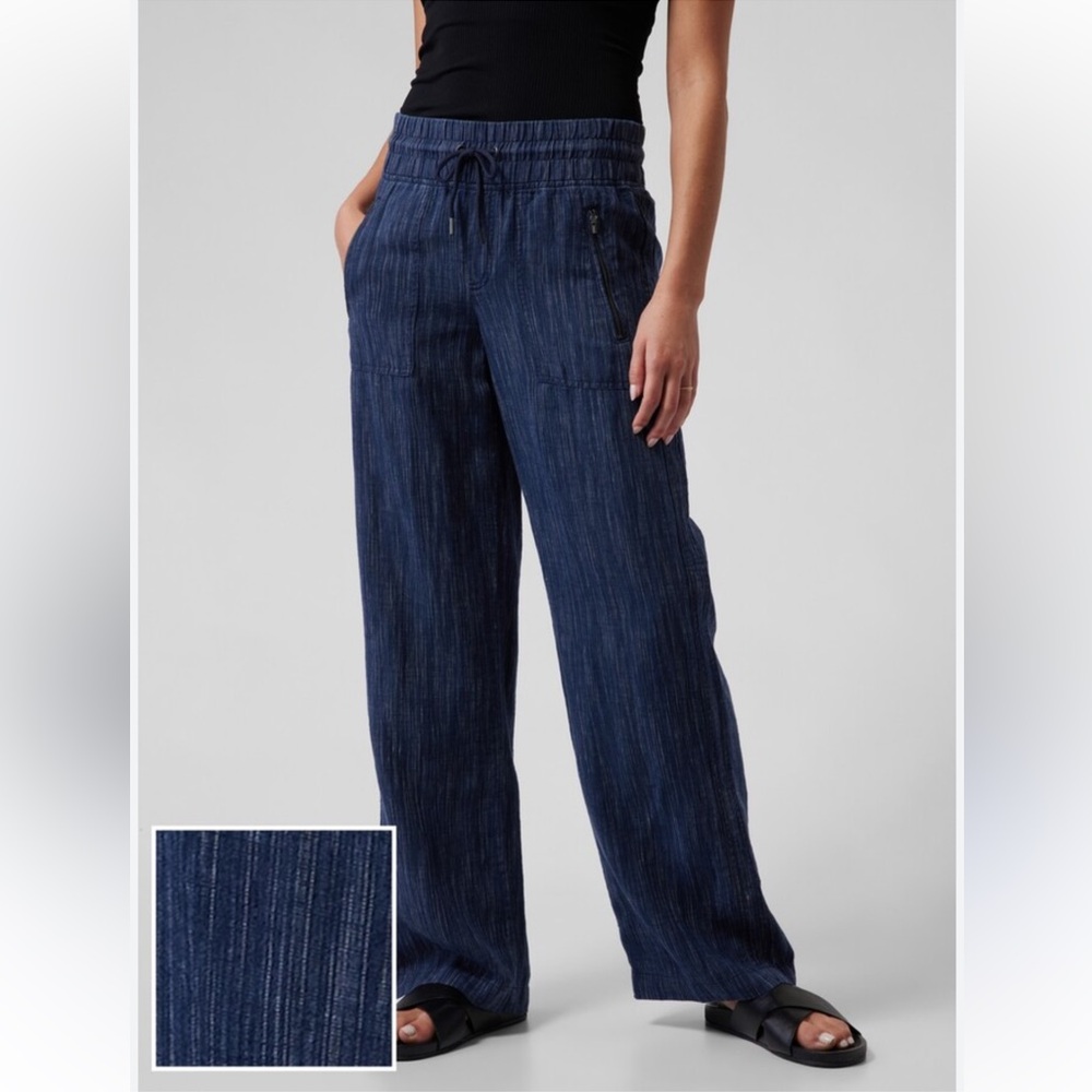 Athleta Cabo Linen Textured Wide Leg Pant Size 14